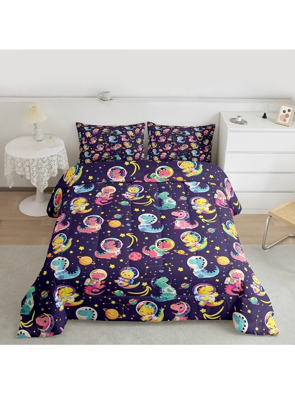 Kids Astronaut Dinosaur Full Comforter Set - Outer Space Universe